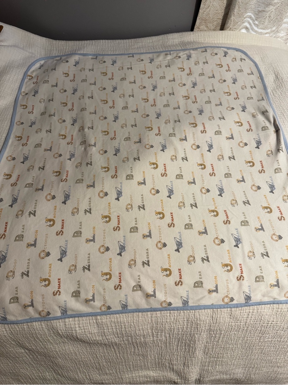 Bundles Baby Place Blanket Animal Print 100 % Cotton Gender Neutral Blue Trim